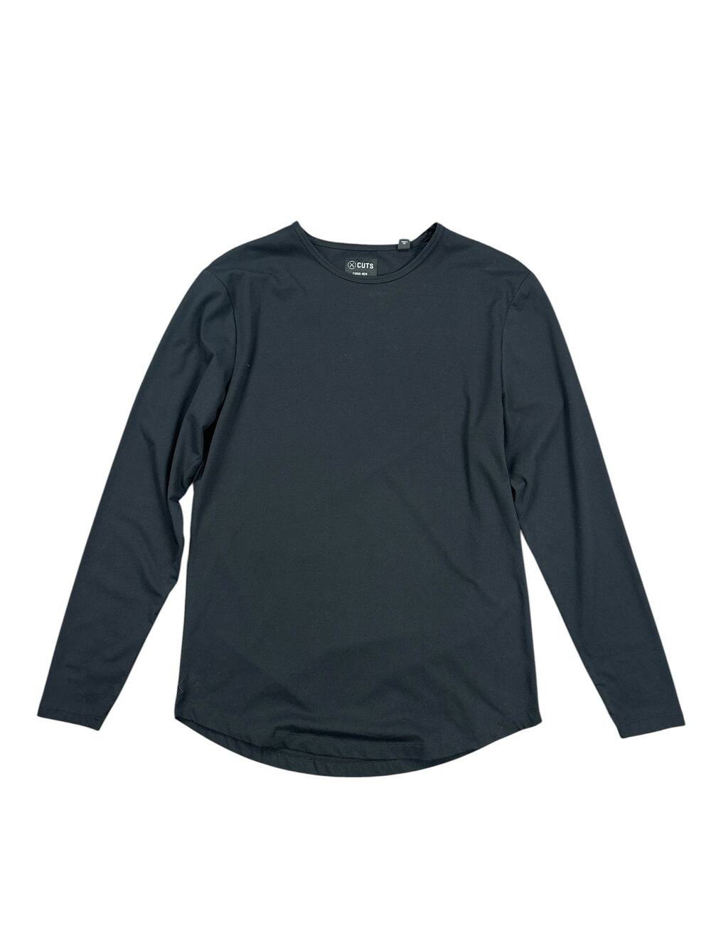 Cuts Clothing AO Crew Neck Long Sleeve Curve Hem Tee in Black — Size M